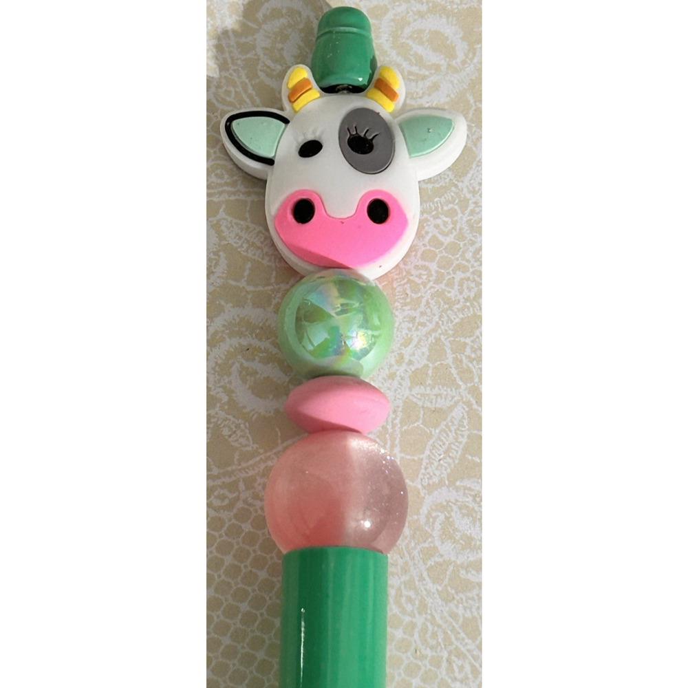 Custom Pen Cute Cow Handmade Beaded Sea Green Pink Beads Gift